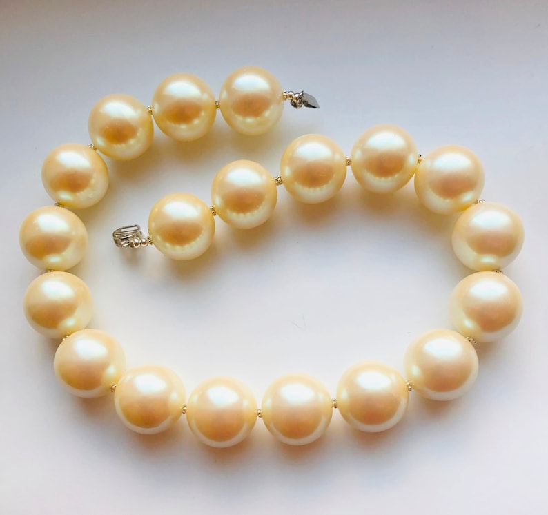 Off White Large Pearl Necklace with Huge 22mm Cream Pearls Napier Style Pearl Sterling Silver Spacer Necklace Gift for Her by enchantedbeas