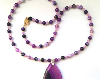 Purple Agate Gemstone Unique Necklace Ultra Violet February Statement Pendant Lilac Gift for Her Lavender Jade Mothers Day by enchantedbeads