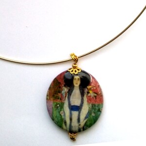 Art Nouveau Woman portrait Choker Necklace Round pendant Painting Reproduction Adele Bloch-Bauer portrait by Gustav Klimt by enchantedbeads