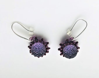 Beadwoven Beadwork Pierced Earrings Bead Embroidered Luminous Purple Earrings Silver Filled Ear Wire Cute Earrings for Her by enchantedbeads