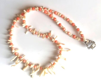 White& Pink Genuine Coral Branches Necklace Rhinestone Clasp red Coral Valentine's Day Mother's Day Necklace Gift for Her by enchantedbeads