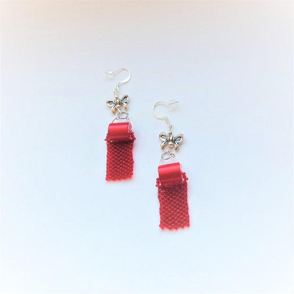 Toilet Paper Earrings Period Burning Hot Red Fire Beadwoven mini Toilet paper Lucite Earrings Sterling Silver Gift for Her by enchantedbeads