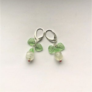 Flower Bud Earrings Sterling Sil. Earrings Beaded Clear Flower White Floral Green Leaf Earrings Spring Summer Gift for her by enchantedbeads image 7