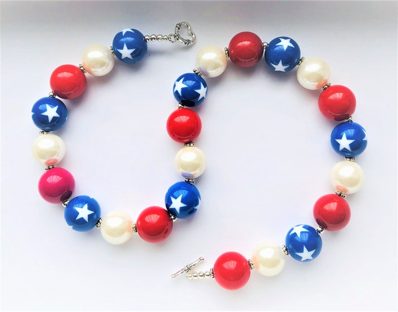 Red White Blue Starry Necklace Independence Day Memorial Day Labor Day USA Patriotic Beaded Statement Necklace Her Gift by enchantedbeads image 4