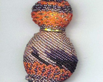 Beadwoven Perfume Bottle Beaded Bottle Table Top Gifts Salmon Pink Purple Lilac Lavender Bottle Gift for Her Hot Flames by enchantedbeads