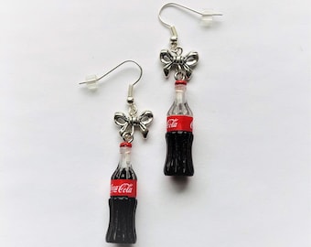Cute Mini Bottle Earrings with Bow Miniature Bottle Earrings with Silver Plated Bows S Pl French Ear wire Fun Gift for her by enchantedbeads