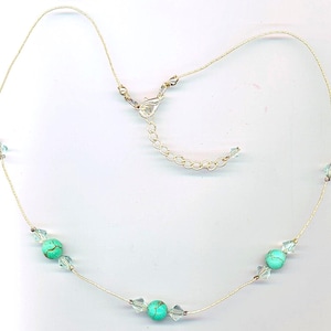 Blue Turquoise and Crystal Necklace, Turquoise Pendant Clear Faceted Crystal, Statement Blue Turquoise Necklace Gift for Her Valentine&#39;s Day