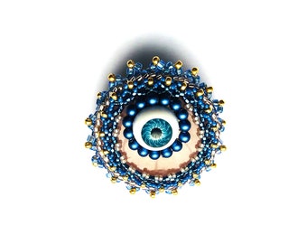 Beadwoven Blue Swarovski Pearls Bead Embroidered Brooch, Blue Eye Brooch 40 x 40 mm Rose quartz Pin Halloween Gift for Her by enchantedbeads