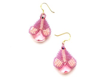 Beadwoven Moth Pink/Lilac/ Rose Earrings Insect Butterfly/Moth Earrings Breast Cancer Awareness Gold filled Earrings by ileanaEnchantedBeads