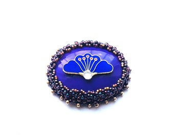 Embroidered Purple Brooch Beadwoven Oval Pin, Floral Gingko Biloba Leaf Rhinestone Pin, healing, longevity, Gift for her by enchantedbeads