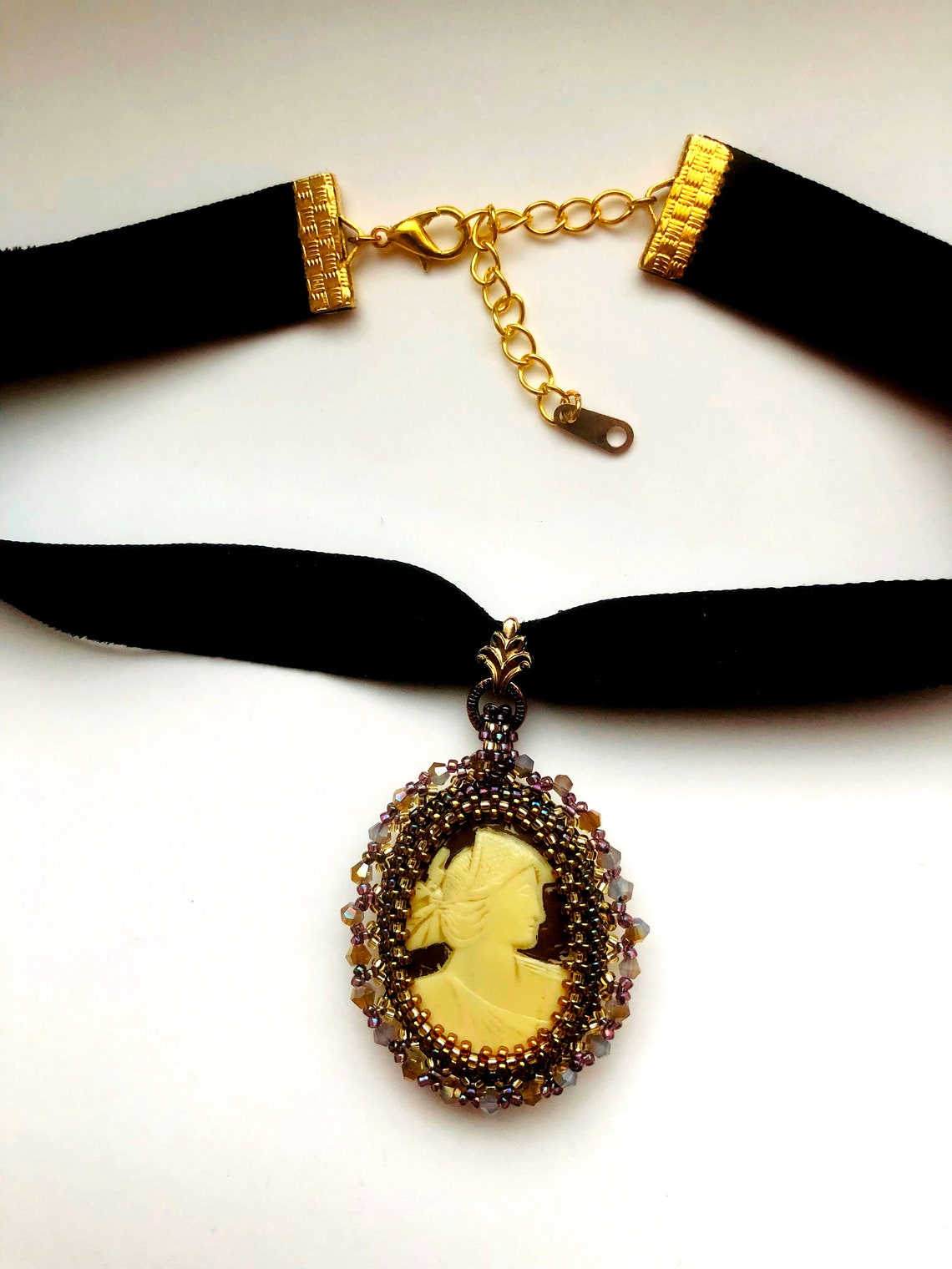 Beadwoven Cameo Choker Necklace Black Velvet Choker Crystal - Etsy Ireland