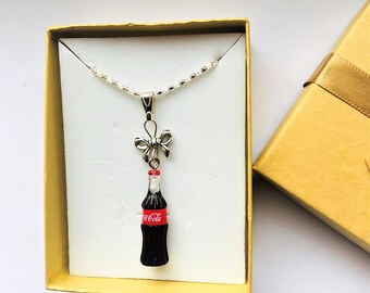 Cute Mini Bottle charm with Bow, Miniature Bottle Silver Plated Bows, Silver Plated chain, Fun Pendant Unique Gift for Her by enchantedbeads