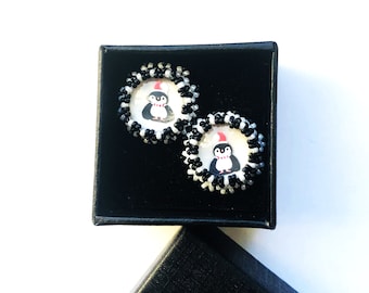Winter Jewelry black& white Beadwoven Miniature Penguin Earrings/ Pendant Nature Penguin South Pole Lucky Creature by ileanaEnchantedBeads