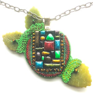 Big Apple Enameled Necklace Architecture of NY City Geometrical Statement Necklace Beadwoven Apple Pendant Bead Embroidery by enchantedbeads image 4