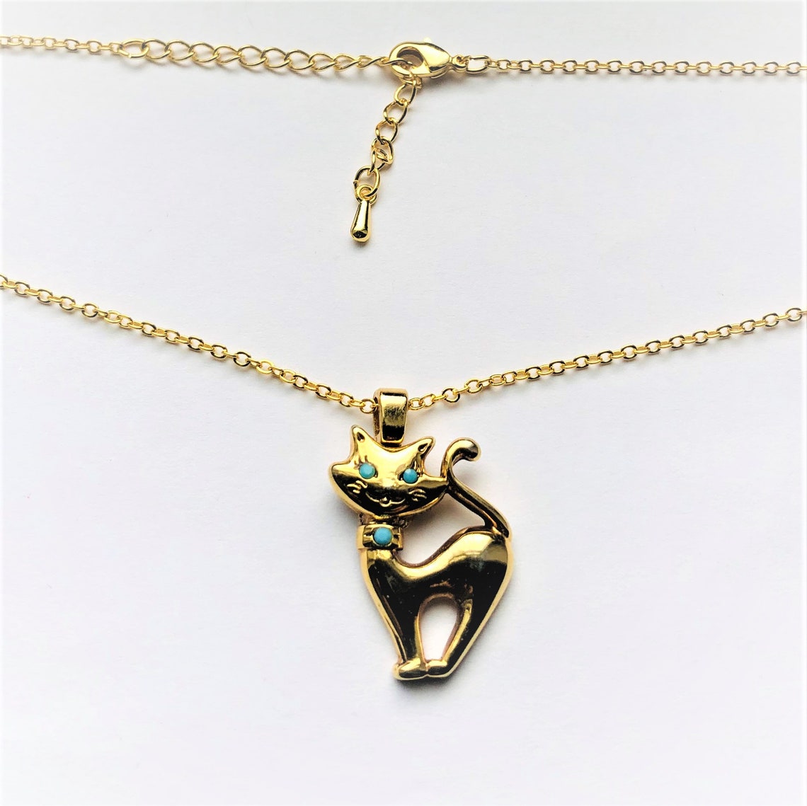 Cute Cat Gold Plated Pendant Cat Lover Necklace Animal Feline Etsy UK