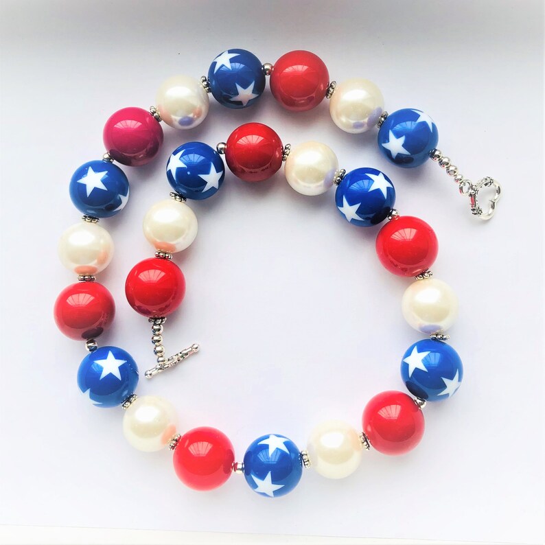 Red White Blue Starry Necklace Independence Day Memorial Day Labor Day USA Patriotic Beaded Statement Necklace Her Gift by enchantedbeads image 3