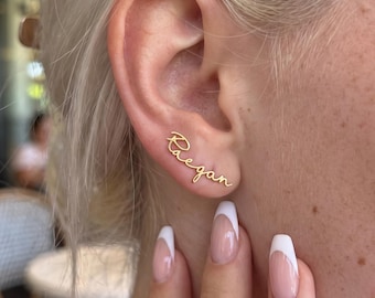 Custom Name Earrings, Personalized Stud Earrings, Gold Name Studs, Dainty Minimalist Earring, Custom Name Jewelry, Gift For Her