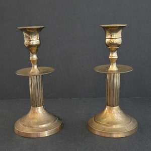 Set of Two Vintage Solid Brass Candleholders 6&quot; India Patina