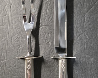 Vintage Sterling Silver and Stainless Knife and Fork Carving Set Floral Pattern
