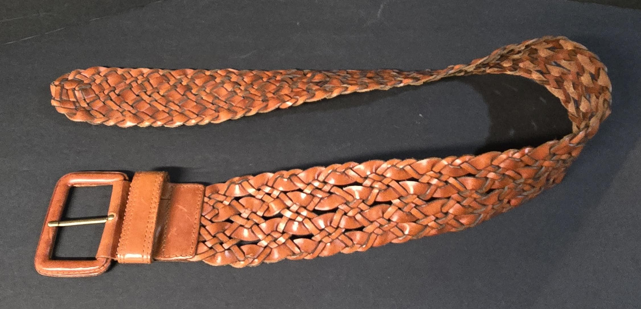 Ladies Vintage Italian full grain braided leather belt made in Turkey Vintage Woven Braided Leather Belt | Tri Color Leather Belt  main image 3