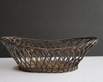 Vintage Woven Metal Wire Bread Rolls Fruit Basket