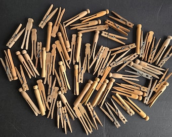Vintage Lot of 75 Wooden Clothespins