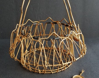 Vintage French Collapsible Adjustable Wire Basket Erdecor Tag Eggs Golden Color Rustic Rusty Patina Magic Basket