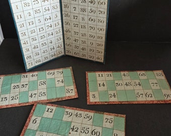Three Antique Handmade Euro Lotto Cards and Handmade Number Sheet