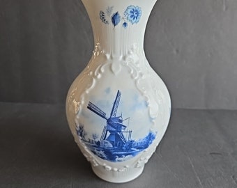 Vintage Blue and White Ter Steege BV Delft Porcelain Vase Holland 1984