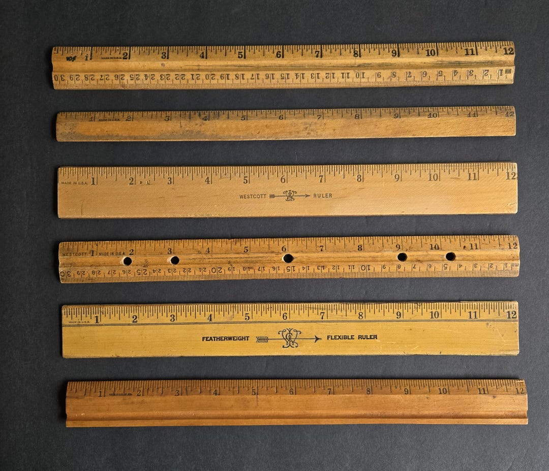 Beatiful Rulers Lot of 6 Vintage Wooden School Rulers 12