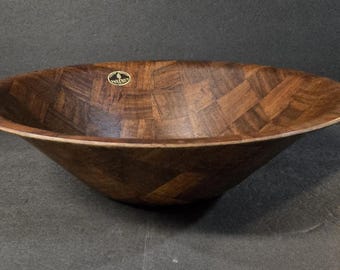 Vintage 1970s Weavewood Large Wooden Walnut Bowl