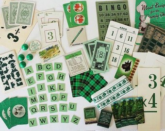 Vintage Green Ephemera and Goodie Pack
