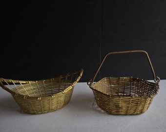 Two Vintage Petite Brass Woven Baskets India