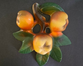 Vintage Midcentury Chalkware Fruit Wall Hanging