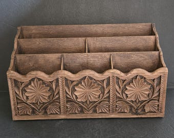 Vintage Carved Wood Look Resin Organizer Office Kitchen Bathroom