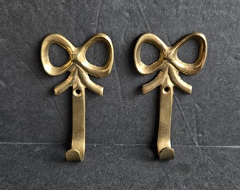 Two Petite Vintage Brass Bow Wall Hooks India