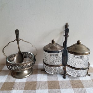 Two Vintage English Silverplate and Glass Serving Pieces