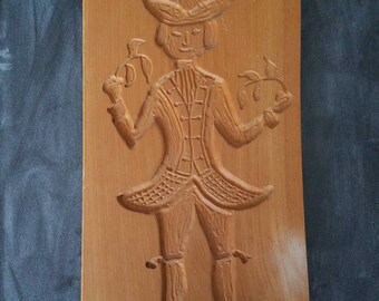 Vintage Chip Carved Man on Board Bread Board Butter Cookie Mold