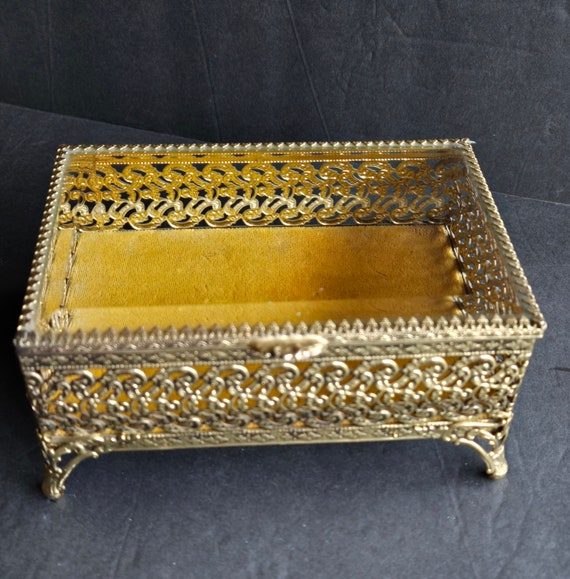 Beautiful Golden Filagree 1950s Jewelry Box Casket
