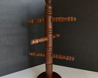 Vintage Wood Spindle Mug Cup Rack Holder Display Storage