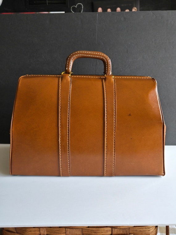 Beautiful Vintage Leather Satchel Suitcase Train … - image 6