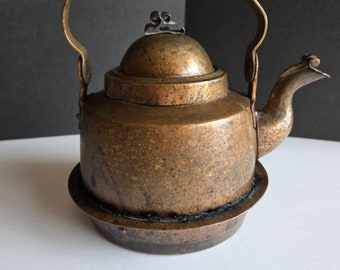 Antique Swedish Copper Teapot Rustic Patina Primitive