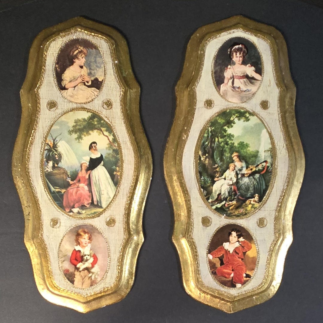 Vintage Set of 2 Italian Florentine Wooden Wall Plaques Gilt With ...