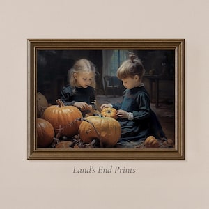 Victorian Halloween Children with Pumpkins – Vintage Autumn Wall Art | 2410-12