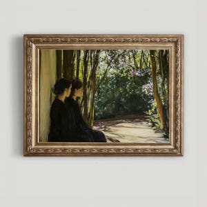 Retrato de un jardín melancólico, pintura al óleo impresionista vintage, arte mural de Dark Academia, obra de arte original imprimible / 2409-38