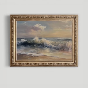 Ocean Waves Oil Painting  Coastal Beach Art  Seascape Wall Print  Romantic Sunset  Printable Digital Download | Lands End Prints 2502-40