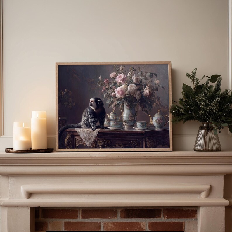 Mesa de té victoriana con monos y rosas (imprimible) / 2510-90 imagen 2