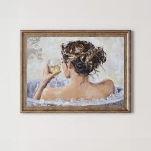 Luxury Bath Art Print,  Woman in Bubble Bath Painting,  Relaxing Self-Care Decor,  Original PRINTABLE Artwork | 2409-33