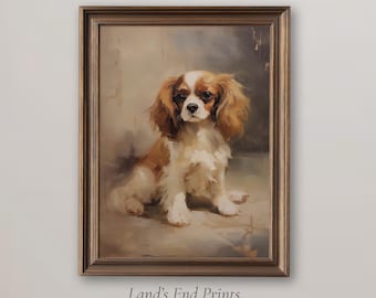 Impresión artística al óleo vintage de un Cavalier King Charles Spaniel (descarga digital imprimible) / 2501-7
