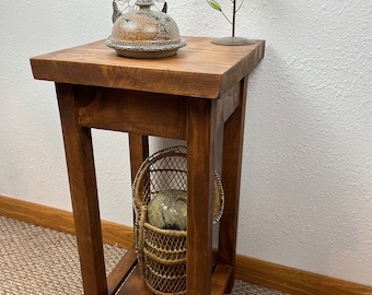 Hand made end table wood brown